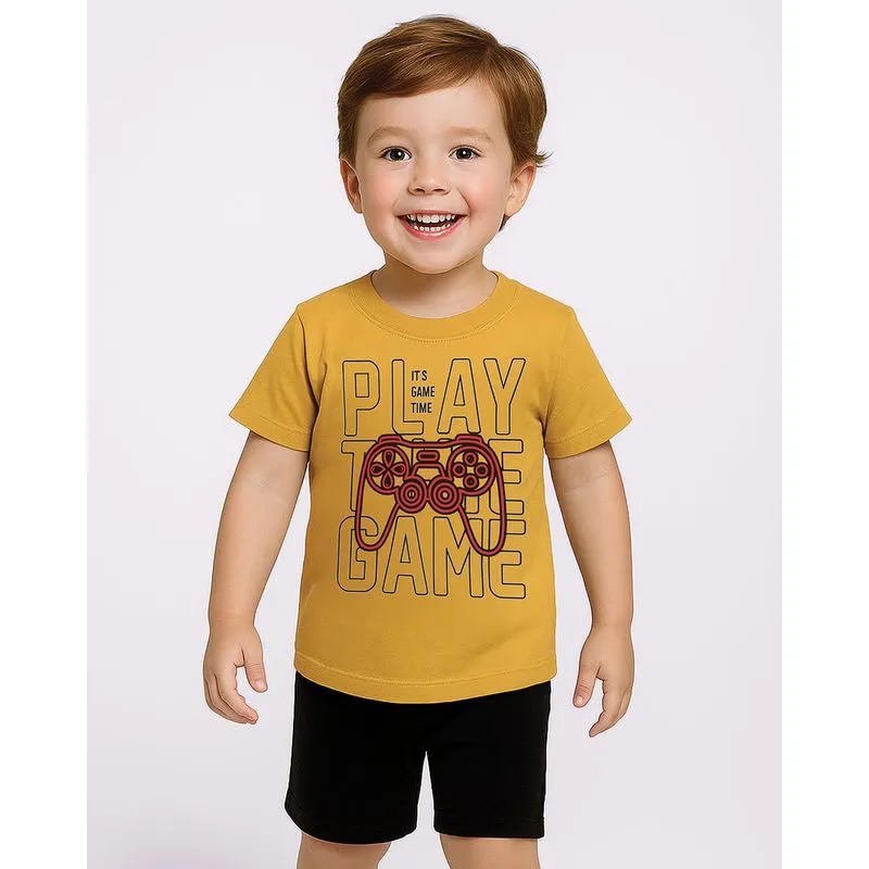 Conjunto Bebê Curto Estampa Game Mostarda 2