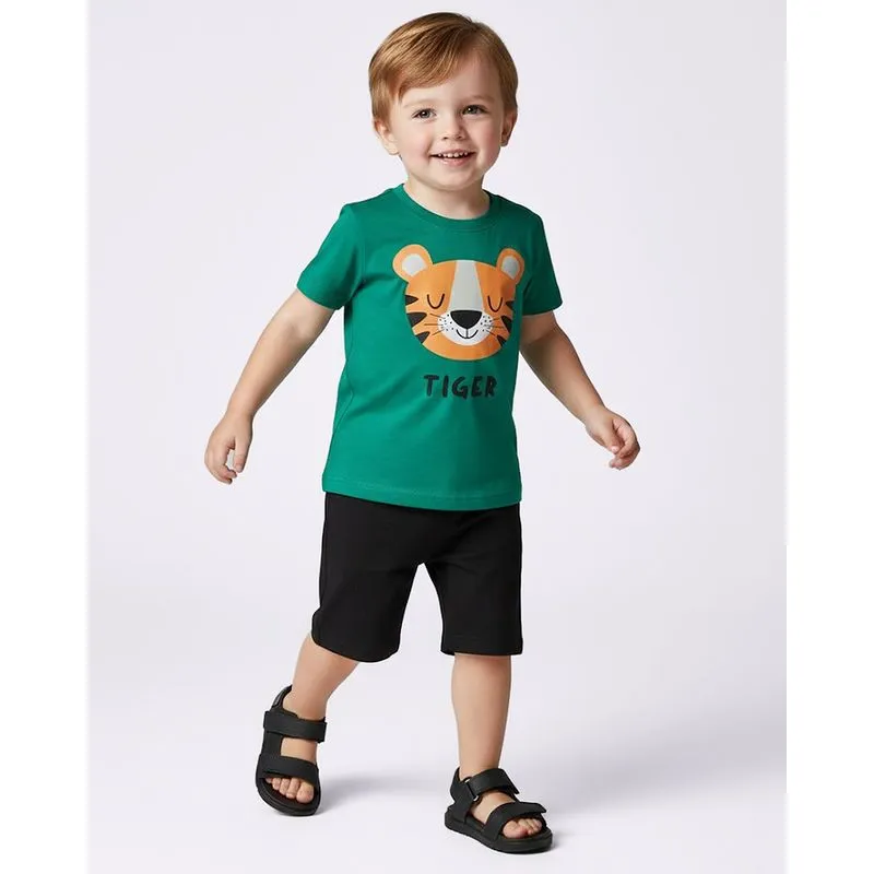 Camiseta Bebê Algodão Estampa Tigre Manga Curta Verde 1