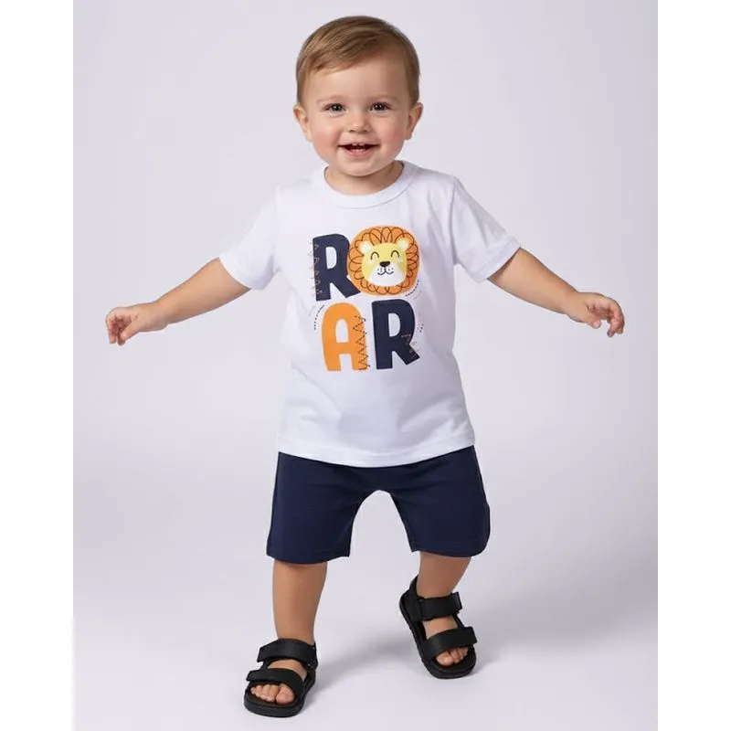 Conjunto Bebê Curto Algodão Estampa Leão Branco 3
