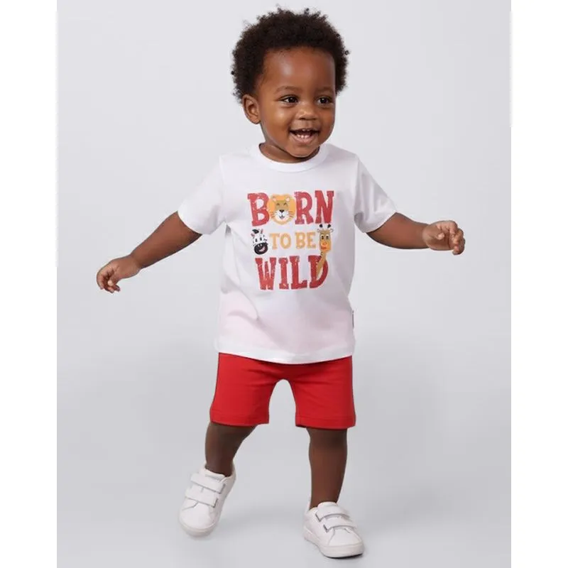 Conjunto Curto Bebê Estampa Animais Branco e Vermelho 1