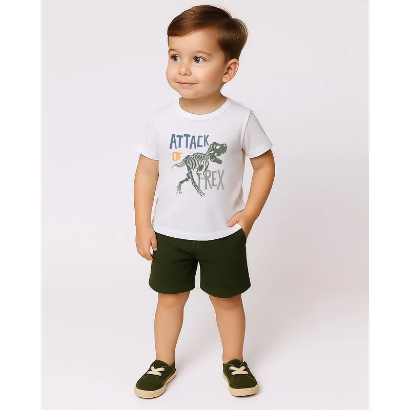 Conjunto Bebê Curto Estampa Dinossauro Branco 2
