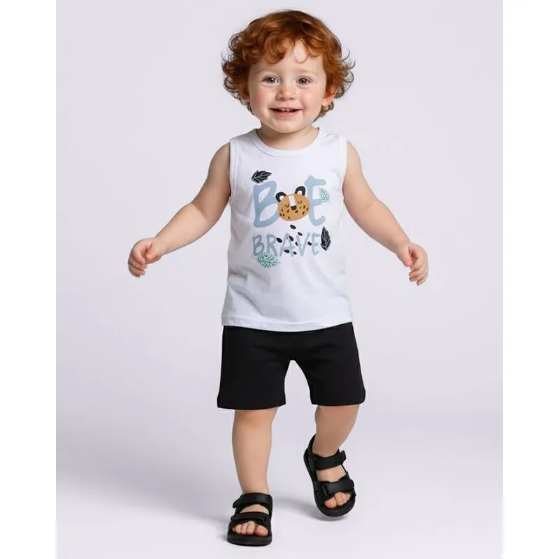 Conjunto Bebê Curto Regata Algodão Estampa Tigre Branco 2