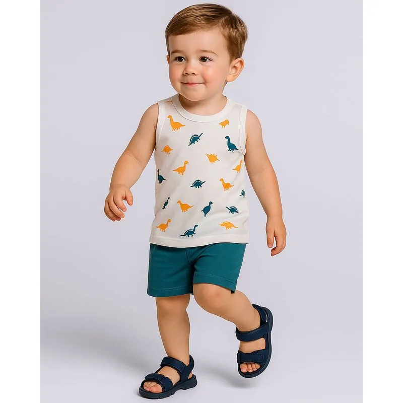 Conjunto Bebê Curto Estampado Dinossauros Branco 2