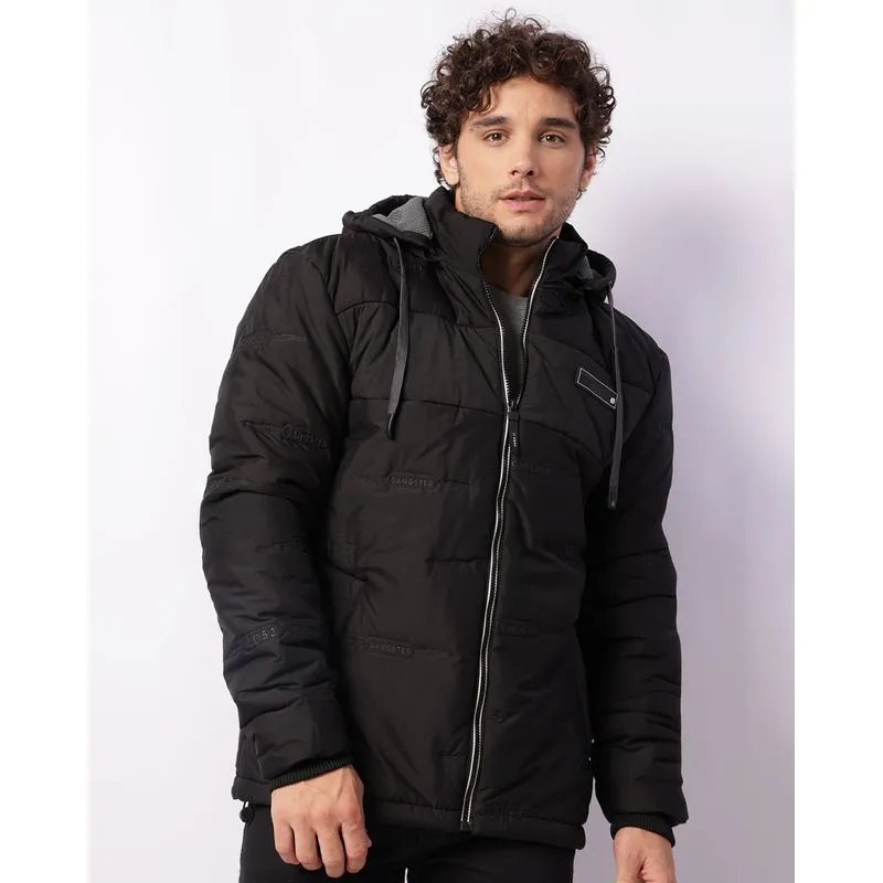 Jaqueta Masculina Gangster Puffer Capuz Removível Preta GG