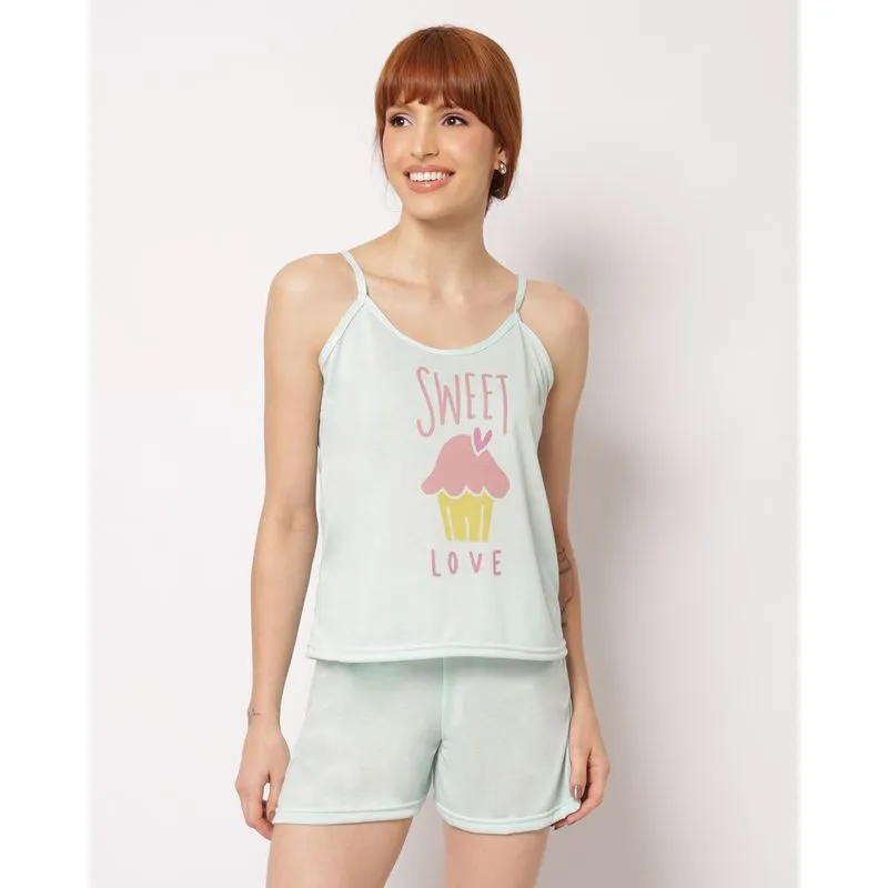 Pijama Feminino Curto Alcinha com Estampa Divertida Verde G