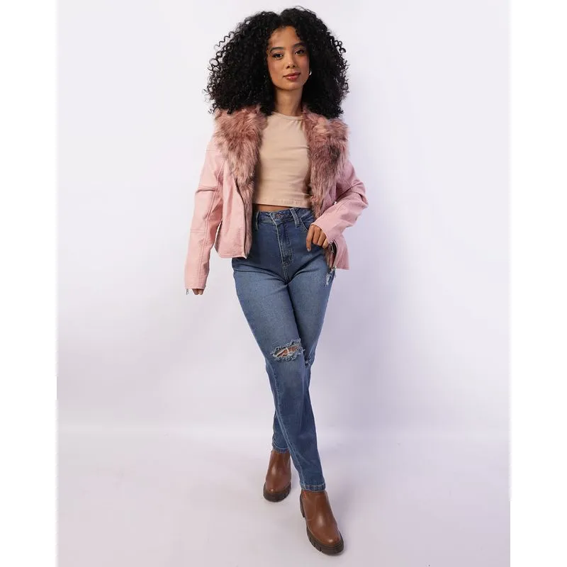 Calça Jeans Feminina Mom Estonada Destroyed Azul 36