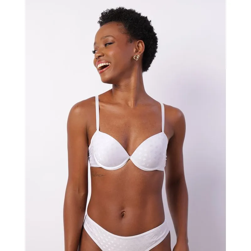 Sutiã Feminino Push Up Com Bojo Texturizado Branco 40