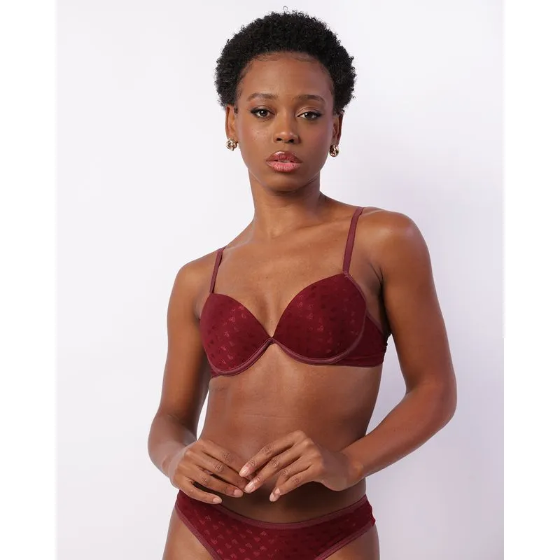 Sutiã Feminino Push Up Com Bojo Texturizado Vinho 46