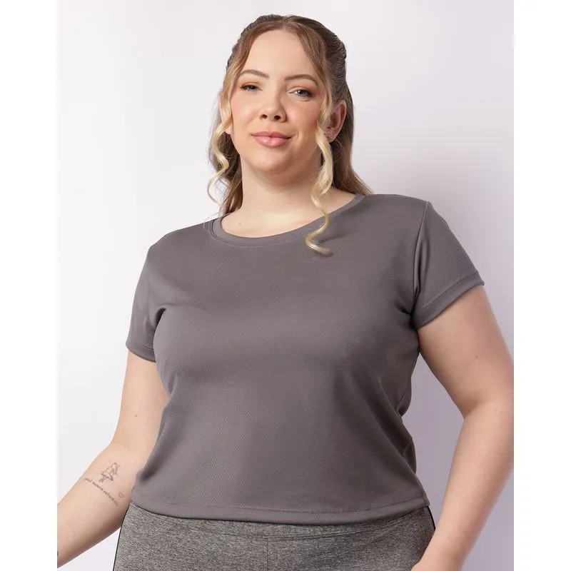 Blusa Fitness Plus Size Feminina Recorte Vazado Cinza G3