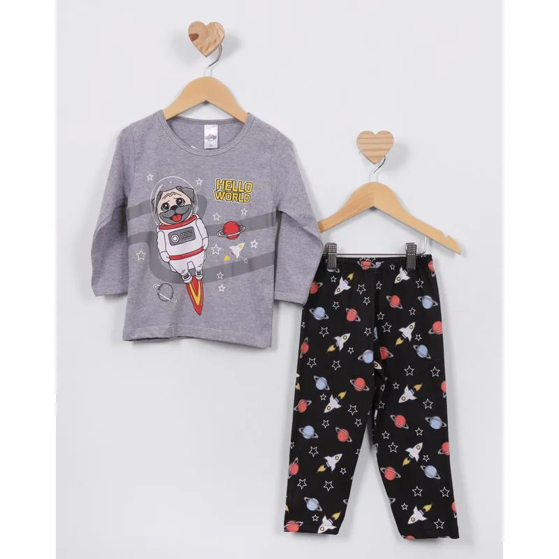Pijama Bebê Estampado Manga Longa Cinza 1