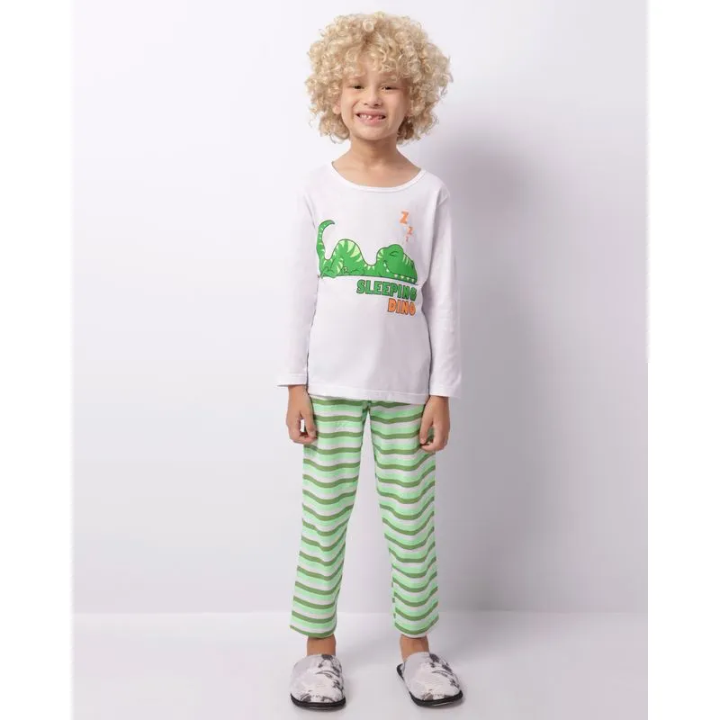 Pijama Infantil Longo Estampado Listrado Branco 6