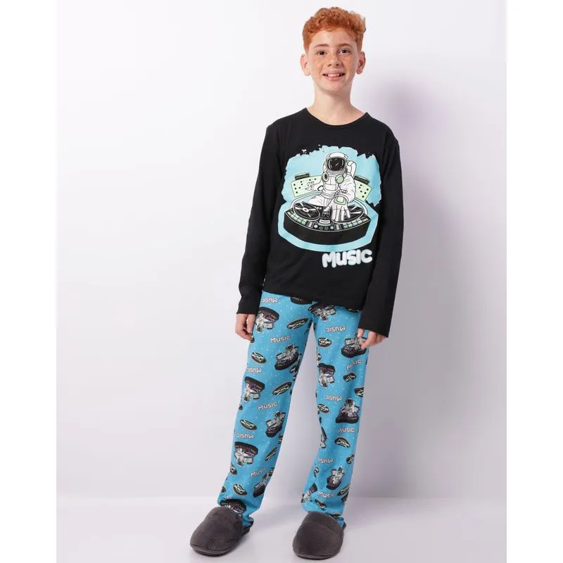 Pijama Juvenil Longo Estampa Astronauta Preto 14