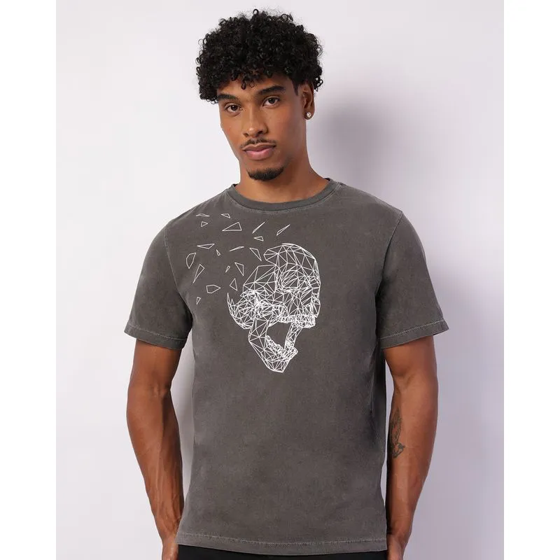 Camiseta Masculina Algodão com Estampa Estonada Cinza G