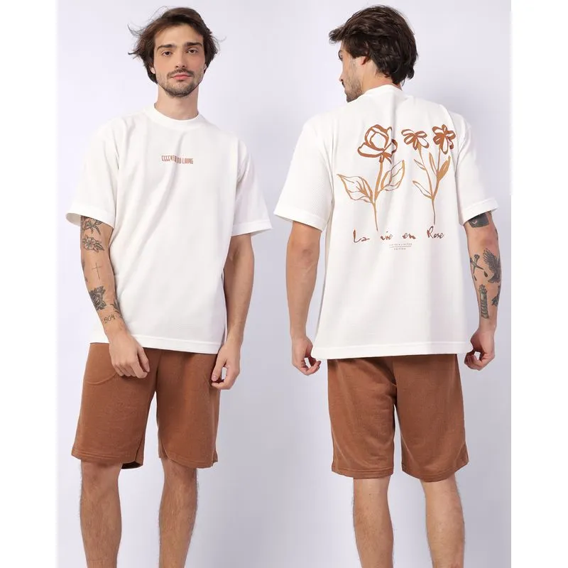 Camiseta Masculina Texturizada Estampa Frente e Costas Off White GG
