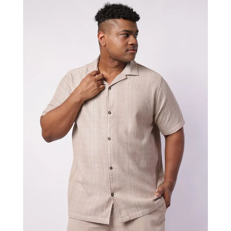 Camisa Plus Size Masculina Texturizada Listrada Marrom G1