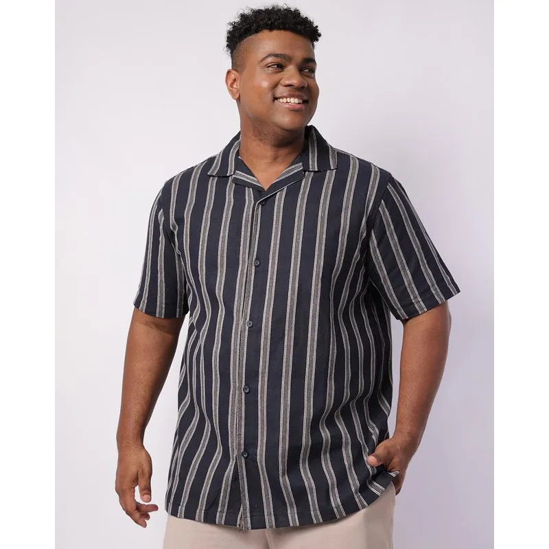 Camisa Plus Size Masculina Texturizada Listrada Marinho G2