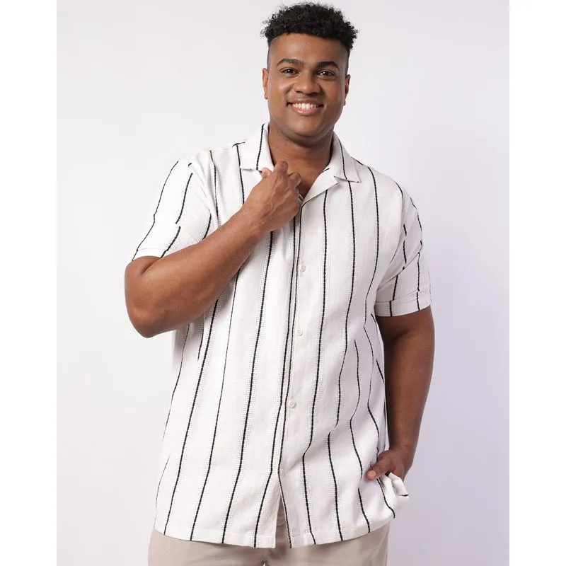 Camisa Plus Size Masculina Texturizada Listrada Branca G2