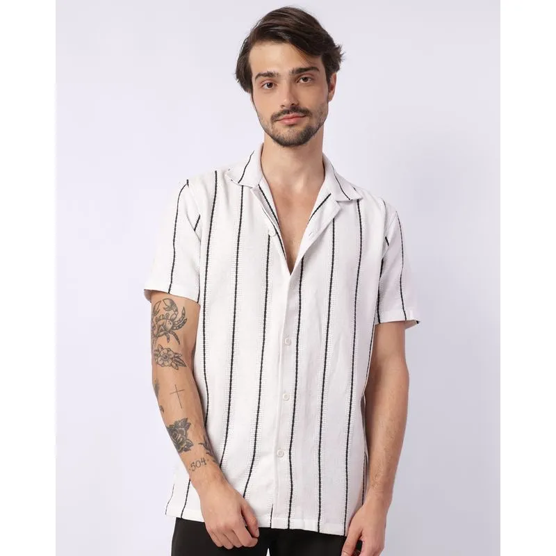 Camisa Masculina Texturizada Listrada Branca G
