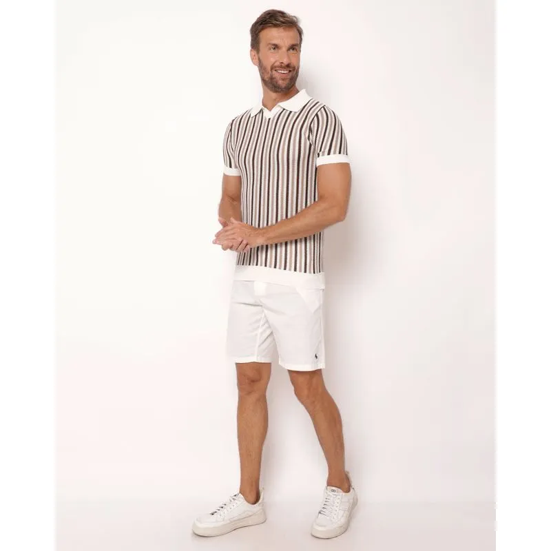 Bermuda Sarja Masculina Reta com Bolsos Embutidos Off White 48