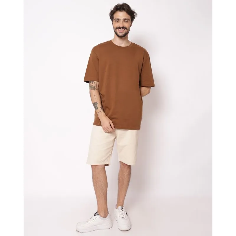Bermuda Sarja Masculina Reta com Bolsos Bege 48