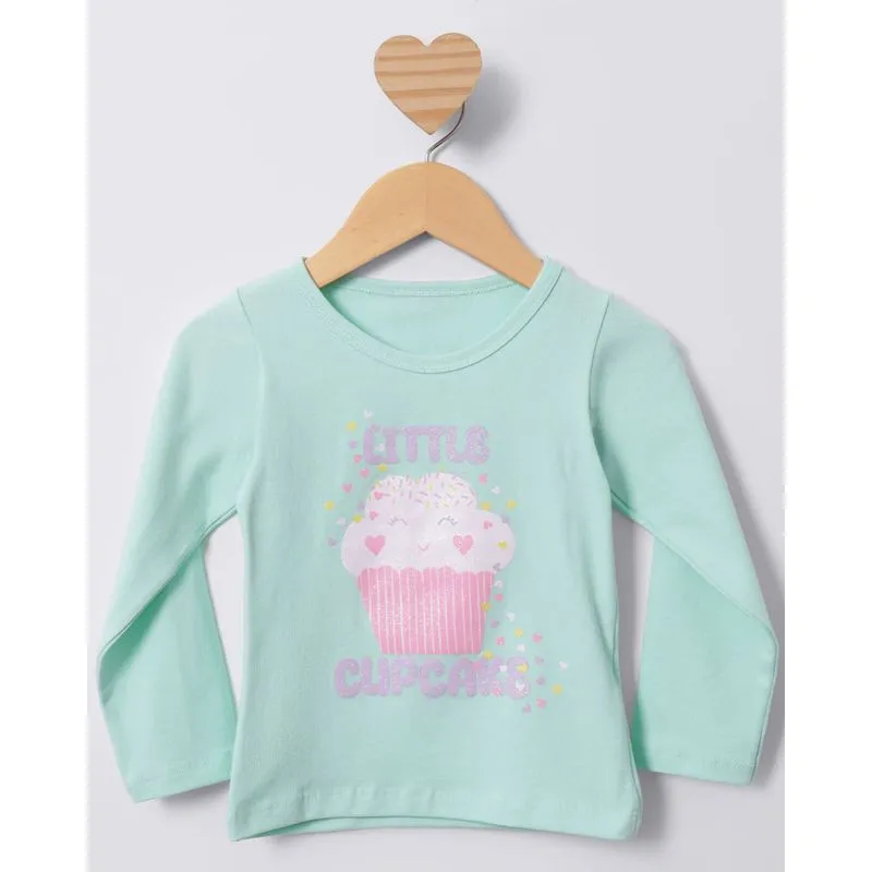 Blusa Bebê Manga Longa Estampa Cupcake Com Glitter Verde 2