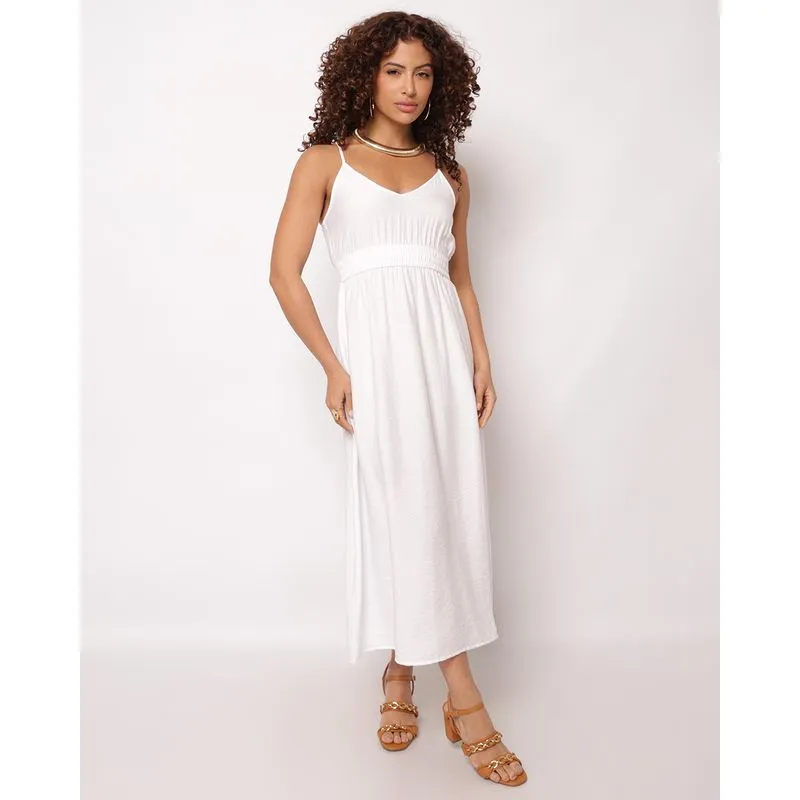 Vestido Feminino Berry & Co. Midi Viscose Alcinha Ajustável Branco P