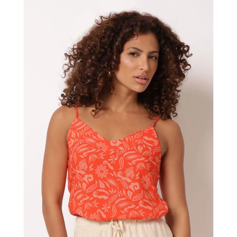 Blusa Feminina Berry & Co. Viscose Estampada Floral Laranja GG