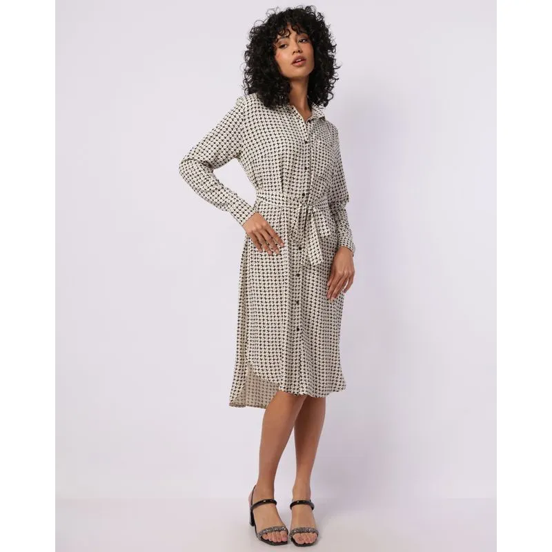 Vestido Feminino Berry & Co. Curto Chemise Estampado Bege G