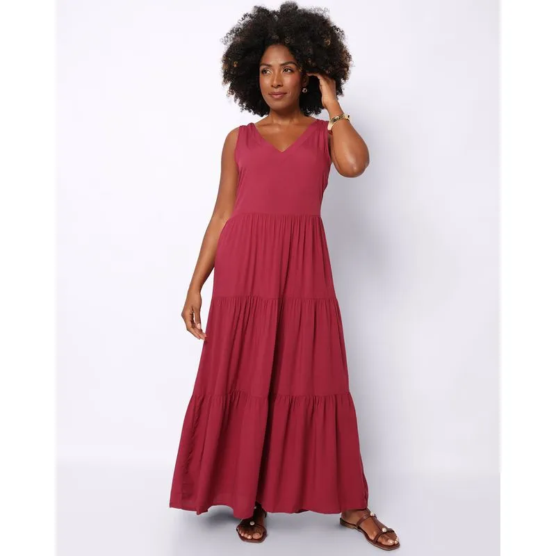 Vestido Feminino Longo Berry & Co.Três Marias Decote V Roxo P