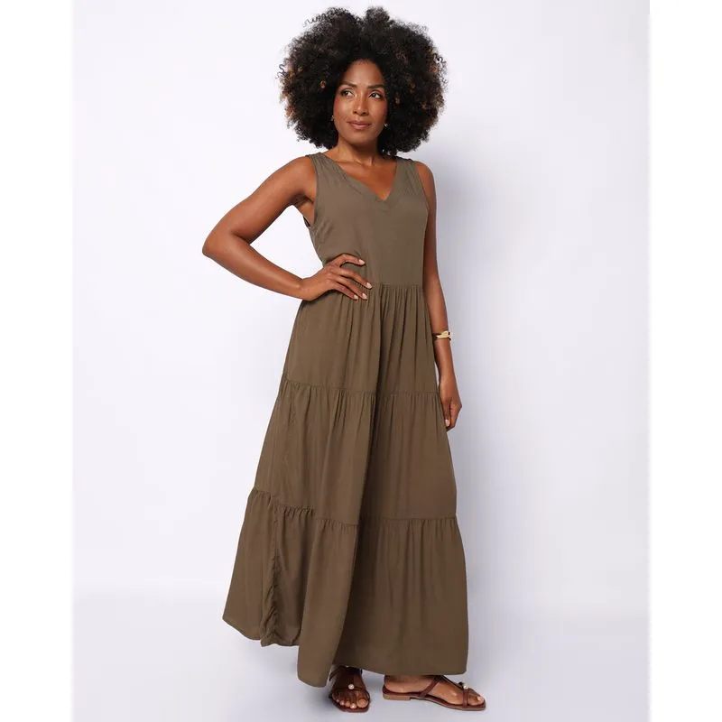 Vestido Feminino Longo Berry & Co. Viscose Três Marias Verde GG