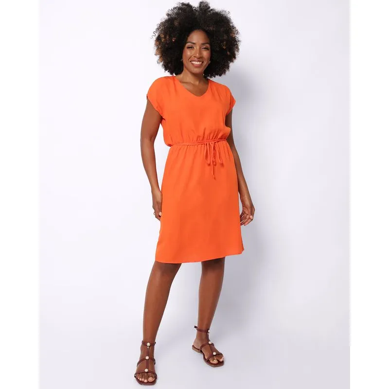 Vestido Feminino Berry & Co. Curto com Elástico Laranja G