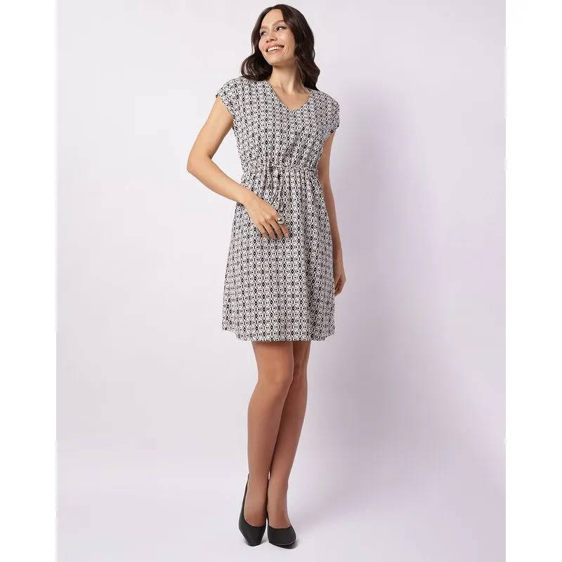 Vestido Feminino Berry & Co. Viscose Amarração Estampado Preto GG