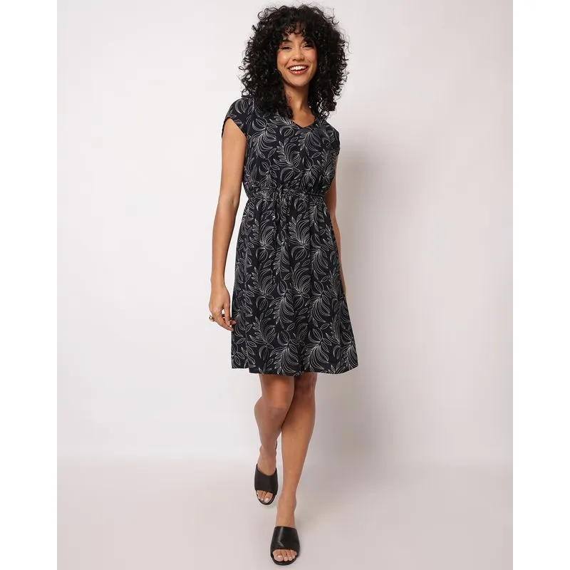 Vestido Feminino Berry & Co. Curto Estampado com Elástico Preto G