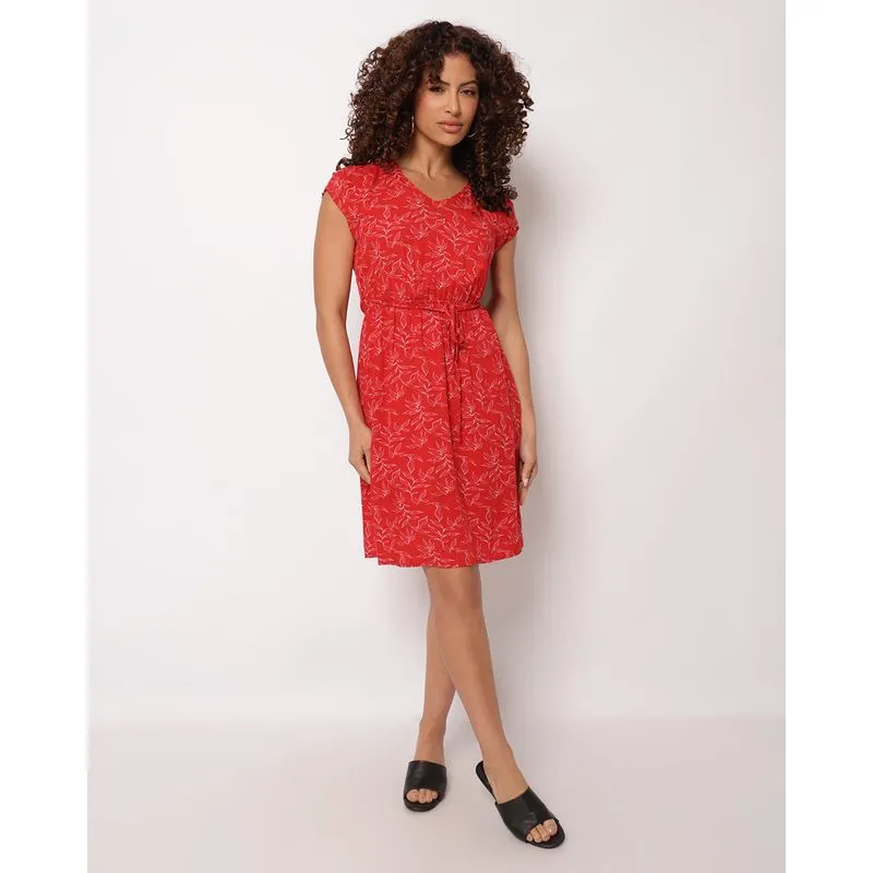 Vestido Feminino Berry & Co. Curto Viscose Estampado Floral Vermelho G