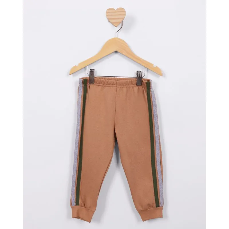 Calça Moletom Bebê Listras Laterais Sortida Marrom 1