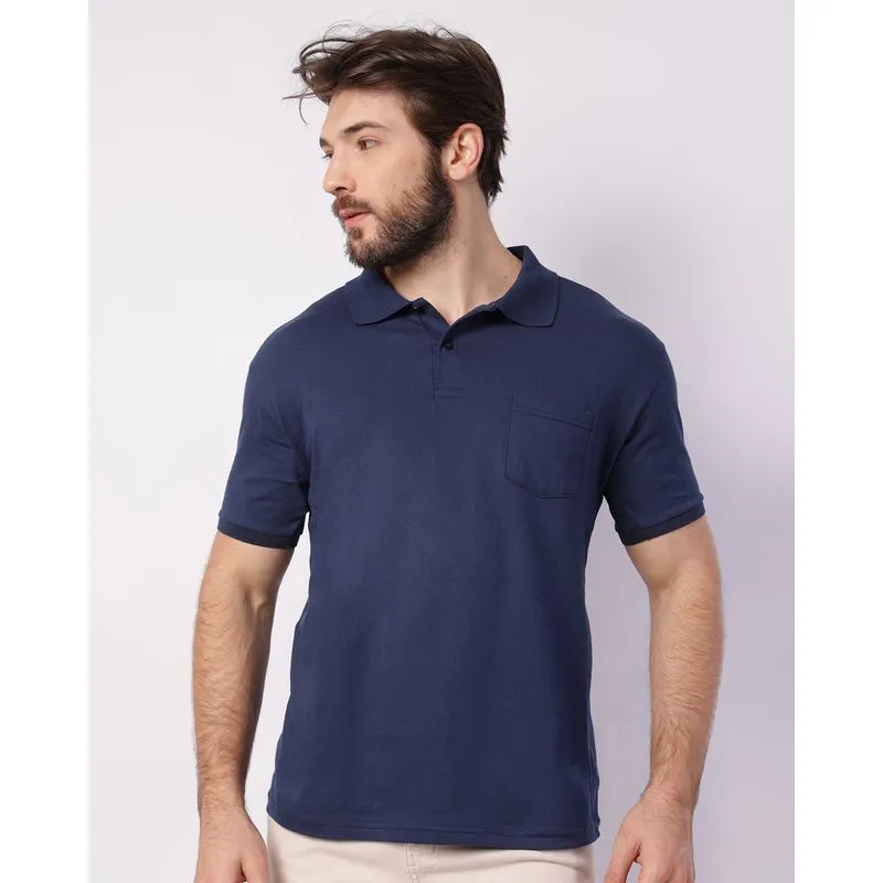 Camisa Polo Masculina Algodão com Bolso Marinho P