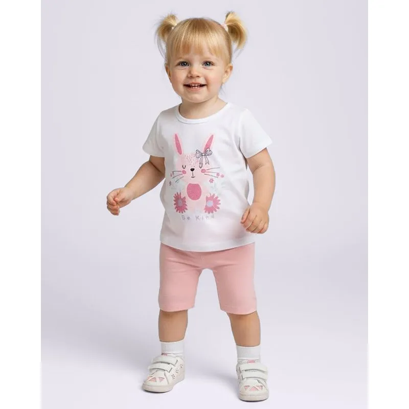 Blusa Bebê Estampa Coelhinho com Glitter Manga Curta Branca 1
