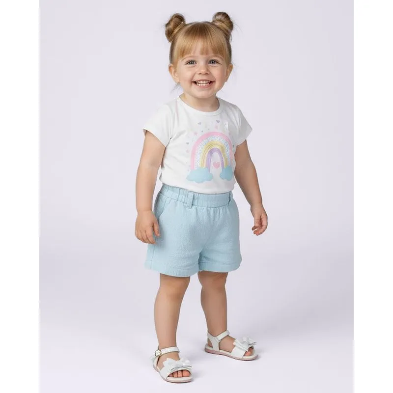 Blusa Bebê Estampa Arco Íris com Glitter Manga Curta Branca 3