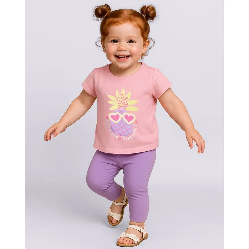 Blusa Bebê Estampa Abacaxi com Glitter Manga Curta Rosa 2