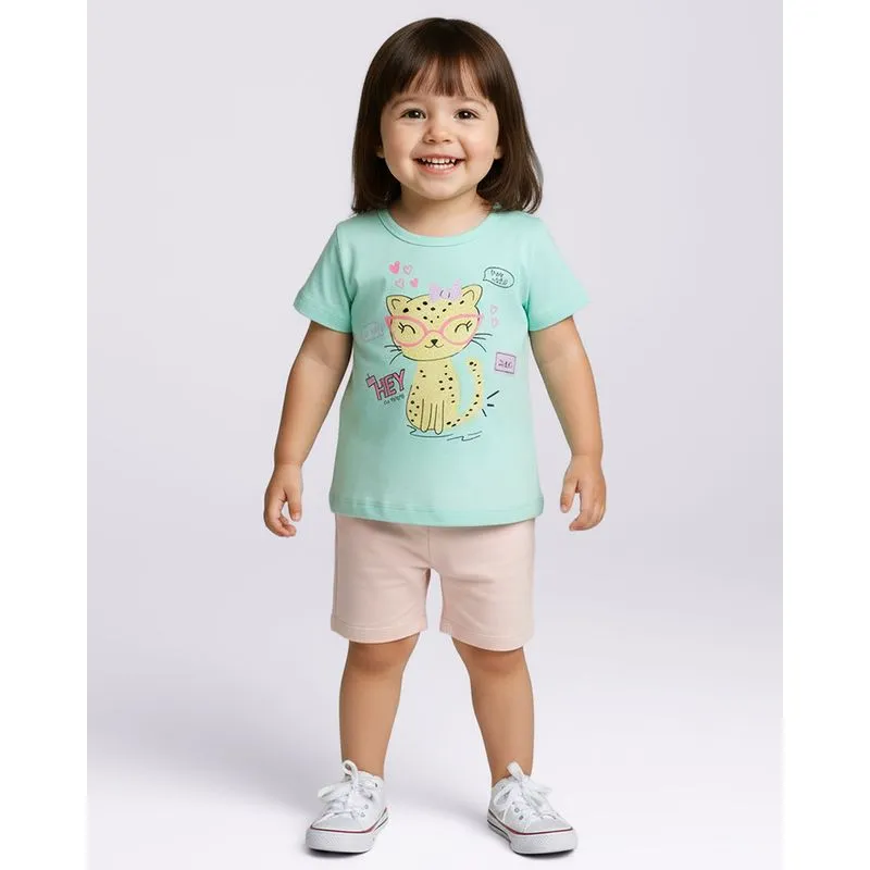 Camiseta Bebê Estampa com Glitter Tigrinho Manga Curta Verde 2