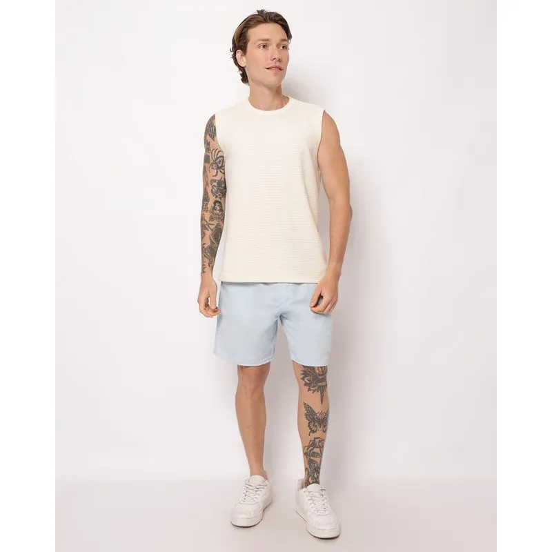 Bermuda Sarja Masculina Reta com Bolsos Azul G