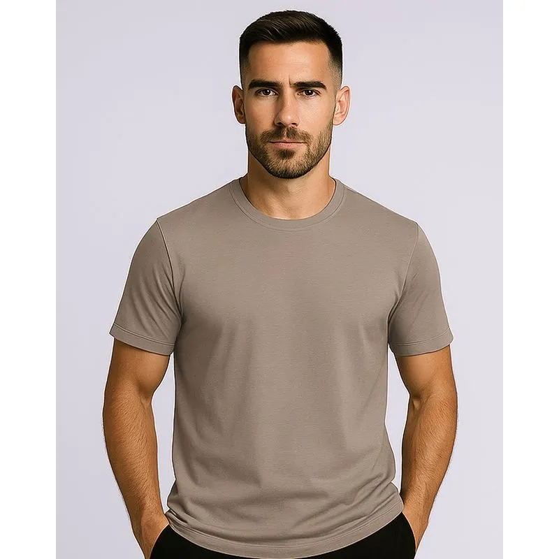 Camiseta Masculina Algodão Peruano Básica Cinza P