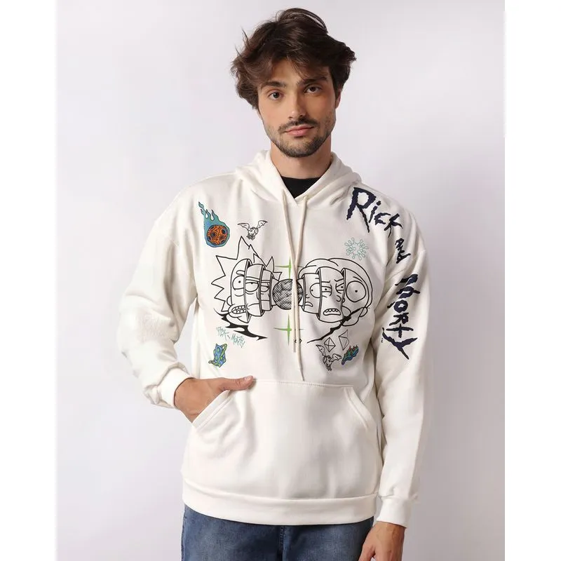Blusão Moletom Masculino Rick And Morty Com Capuz Bolso Off White G