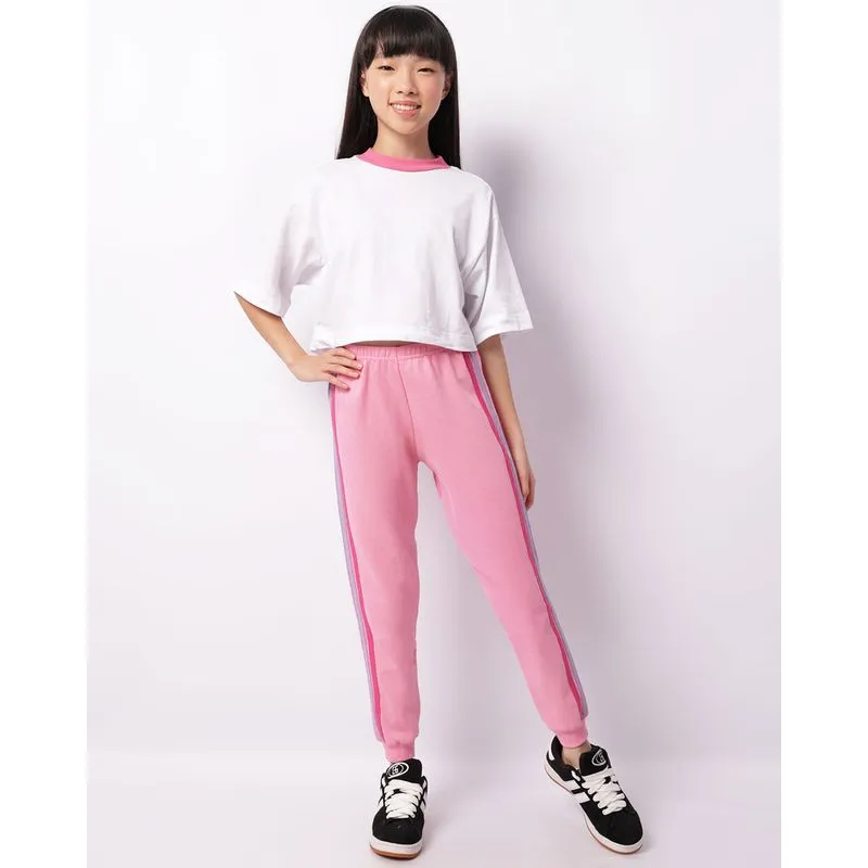 Calça Moletom Juvenil Jogger Listras Laterais Sortidas Rosa 12