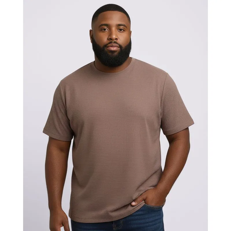 Camiseta Plus Size Masculina Jacquard Texturizada Bege G2