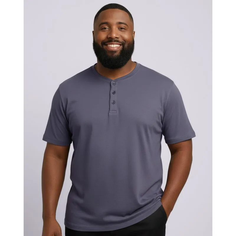 Camiseta Plus Size Masculina Algodão com Botões Cinza G5