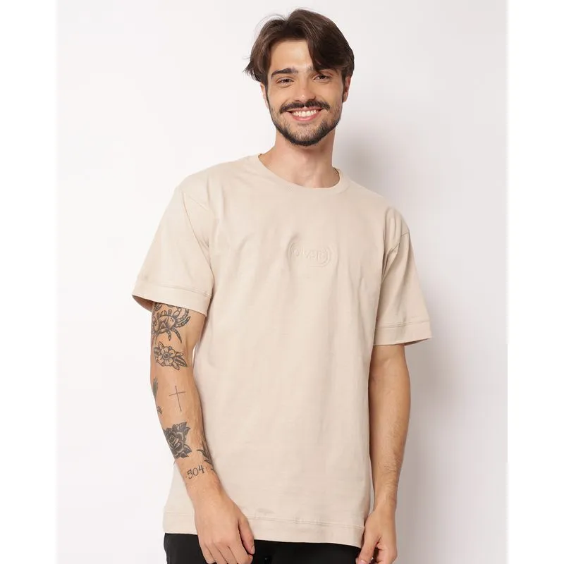 Camiseta Masculina Oversized Algodão Estampa Alto Relevo Bege P