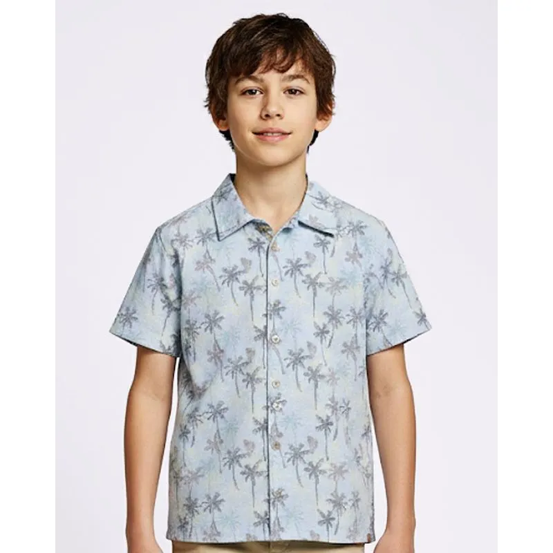Camisa Juvenil Texturizada Estampada Tropical Azul 12