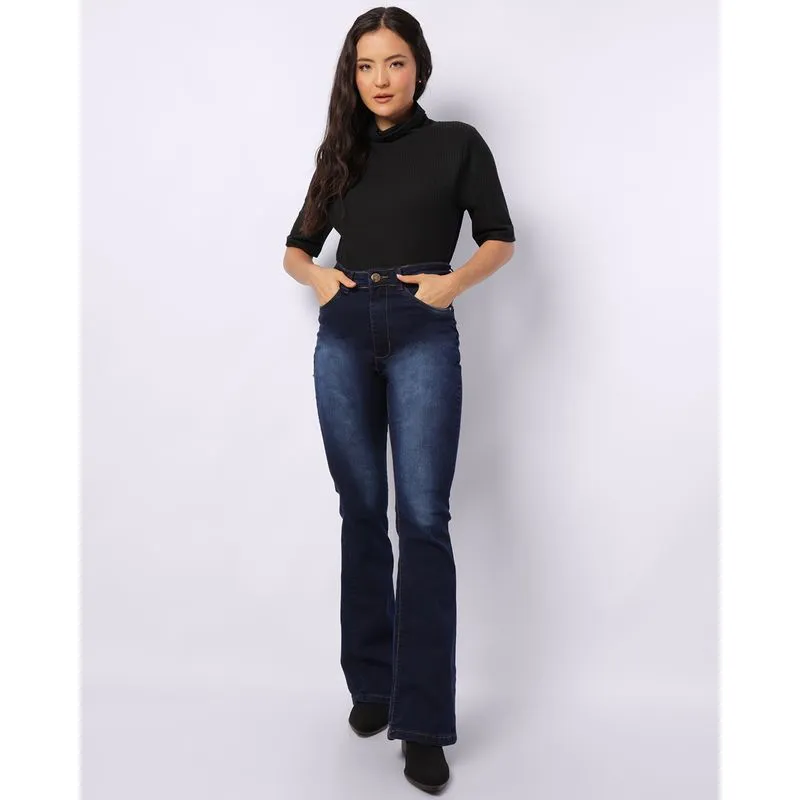 Calça Jeans Feminina Flare Pespontada Azul 38