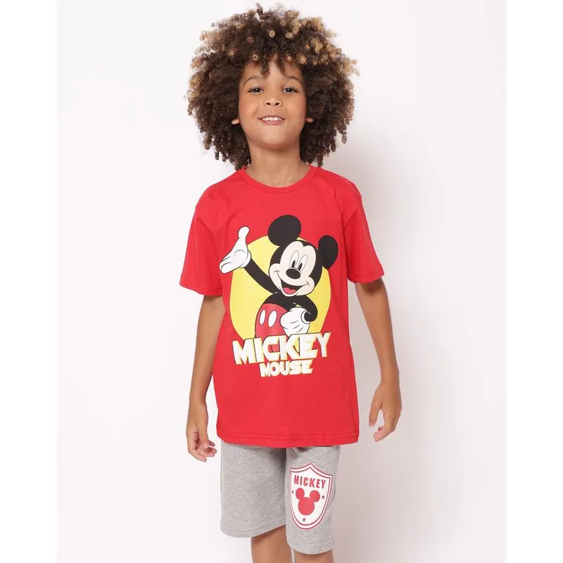Conjunto Infantil Curto Algodão Disney Mickey Vermelho 4